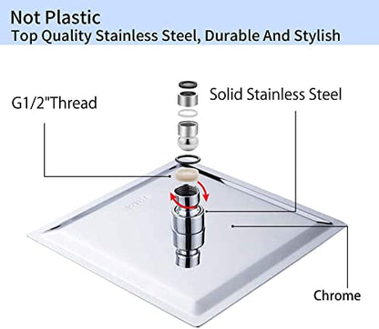 Rain Shower Head Polished Chrome with Extension Arm 10 Inch Square Shower Head with 16 Inch Shower Arm Large Stainless Steel Rainfall Showerhead Waterfall Full Body Coverage - color: Chrome, size: 10inch