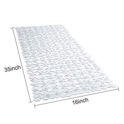 WELTRXE Non Slip Bath Mat Pebbles Bathtub Mat with Suction Cups, Drain Holes for Bathroom Showers, Tub, 35 x 16 Inches Machine Washable Bathroom Mats BPA, Latex Free Safe Shower Mats - Clear - color: Pebbles-clear, size: 35" x 16" (Rectangular)