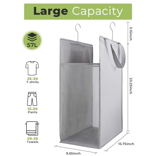 FENTEC 1 Pack Grey Hanging Laundry Hamper，Laundry Hamper Bag with Handles | Hanging Laundry Basket, Slim Laundry Hamper Bag, Portable Hanging Closet Hamper, Mesh Heavy Duty Hanging Laundry Bag - color: Grey, size: 1 Pack-one Section