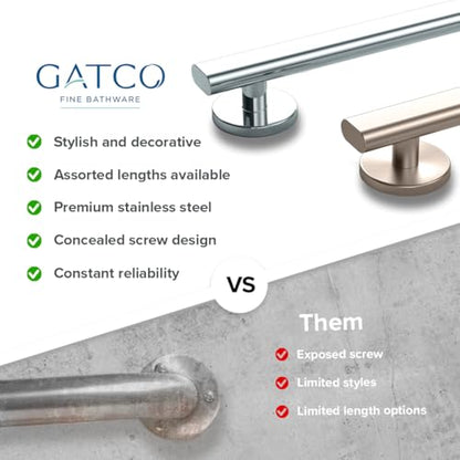 Gatco 671MX Nouveau Bathroom Grab Bar, 18 Inch ADA Compliant Shower Safety Handle, Stainless Steel Wall Mounted Bath Grab Rail, Matte Black - color: Matte Black, size: 18 Inch