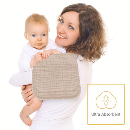 Lovely Care 12 Pack Muslin Burp Cloths 100% Cotton Muslin Cloths Large 20''x10'' Extra Soft and Absorbent Baby Burping Cloth - Brown - color: Brown, size: 10x20 Inch (Pack of 12)