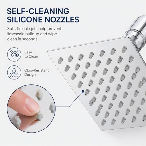4 Inch Square Shower Head, Fixed Chrome Shower Head Stainless Steel, Rain Shower Head Screw On Easy Install, Wall Mounted Metal Chrome Finish - size: 4 Inch Square