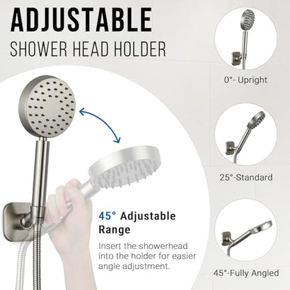 G-Promise Metal Handheld Shower Head Holder, No-Drill (Brushed Nickel) | Adhesive or Drilled Installation, Wide Adjustment Range Fits All Family Heights, Firmly Secure Showerhead, Easy to Install - color: Brushed Nickel