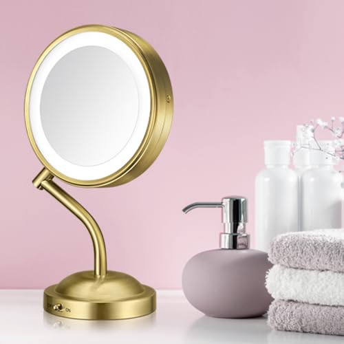 Conair Lighted Makeup Mirror, LED Vanity Mirror, 1X/5X Magnifying Mirror, Battery Operated in Brushed Brass - style: Brushed Brass 1X/5X Magnification