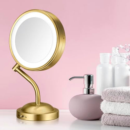 Conair Lighted Makeup Mirror, LED Vanity Mirror, 1X/5X Magnifying Mirror, Battery Operated in Brushed Brass - style: Brushed Brass 1X/5X Magnification