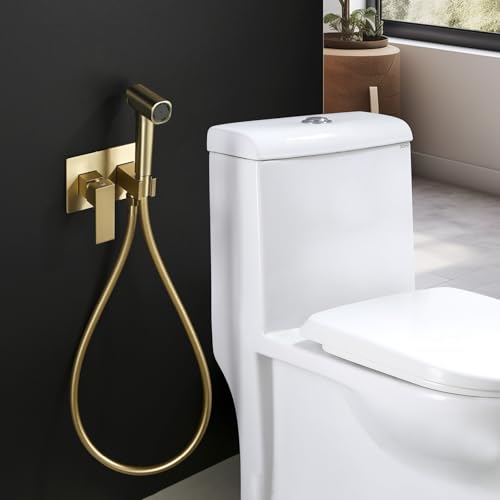 Toilet Concealed Hot and Cold Bidet Spray Set Handheld Bidet Sprayer for Toilet Brass Handheld Bidets Sprayer for Toilets Warm Water, Brushed Gold