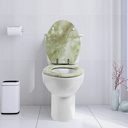 Elongated Toilet Seat Natural Wood Toilet Seat with Zinc Alloy Hinges, Easy to Install also Easy to Clean, Anti-pinch Marble Toilet Seat by Angol Shiold (Elongated, Green Marble) - color: Green Marble, size: Elongated-18.5”