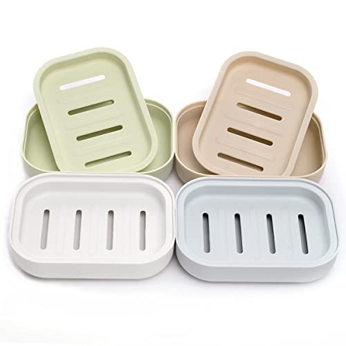 4 Pack Plastic Soap Dish, Soap Container, Double Layer Draining Soap Holder for Shower, Bathroom or Kitchen, C-0060 - color: 4 Pcs