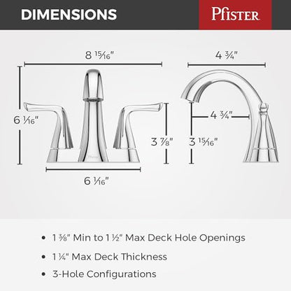 Pfister Willa Bathroom Sink Faucet 4 inch Centerset 2-Handle 3-Hole NSF Certified Polished Chrome Finish with Push & Seal Drain TiteSeal Mounting Technology LF048MALCC - color: Polished Chrome, size: 1 Pack