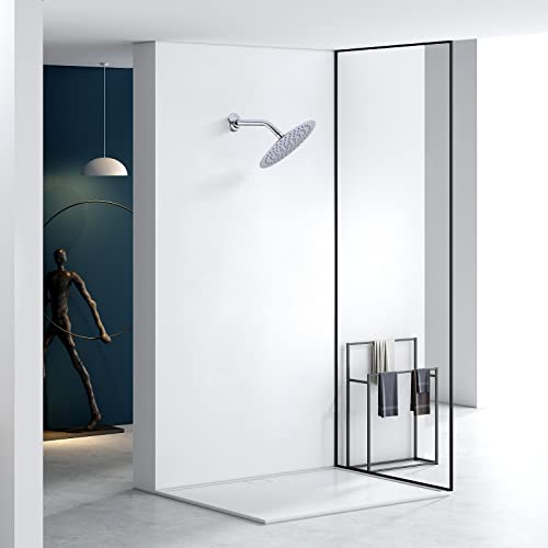 9 Inch Chrome Shower Arm and Flange Stainless Steel Angled Pipe | Wall Mounted Head Extension with Polished Finish, Gooseneck Curved Shower Neck - color: Chrome, style: 9 inch