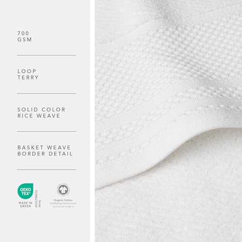 Texere 100% Organic Cotton Rice Weave Jacquard 700 GSM Luxury Bath Towel Sets, Soft and Absorbent Hotel Quality, Bath Towels, Hand Towels, Washcloths (Rice Weave, Bright White, 6 Piece) - color: Bright White (Rice Weave)