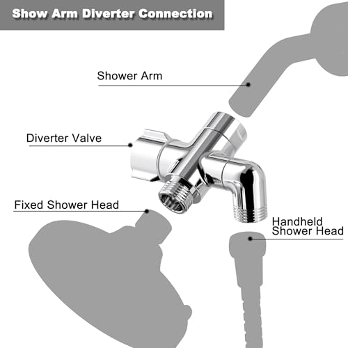 Solid Brass 3 Way Shower Arm Diverter Valve for Handheld Shower Head and Fixed Spray Head, G1/2 Universal Bathroom System Component Replacement Part (Chrome Finish) - color: Chrome