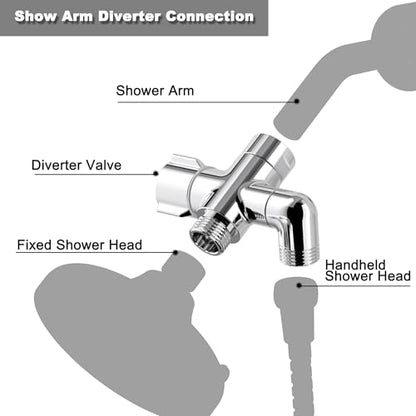 Solid Brass 3 Way Shower Arm Diverter Valve for Handheld Shower Head and Fixed Spray Head, G1/2 Universal Bathroom System Component Replacement Part (Chrome Finish) - color: Chrome