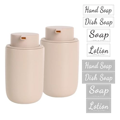 BosilunLife Foaming Soap Dispenser Set - Khaki Ceramic Foam Hand Dispenser | 12oz Soap Dispenser Set with Rust Proof Pump, 4Pcs Clear Stickers for Kitchen, Bathroom - 2 Pack - color: Khaki-foam Pump