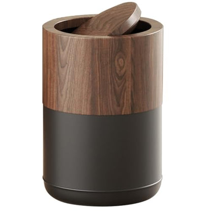3.1 GAL Modern Metal Trash Can with Realistic Wood Texture,Built-in Bag Holder,Flip Lid,Small Bathroom Garbage Can for Bathroom,Home,Office,Living Room (3.1gal Swing lid) - color: 3.1gal swing lid