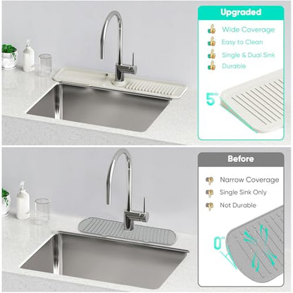 24'' Faucet Mat for Kitchen Sink [5°Slope Fast Self-draining] Faucet Mat Kitchen Sink Splash Guard Silicone Sink Faucet Mat Splash Guard Kitchen Sink Area Tidy Splash Faucet Guard Draining Mat-Beige - color: Beige, size: 24" x 5.5"