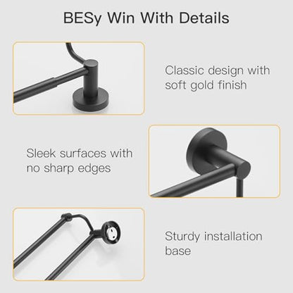 Double Towel Bar Towel Rack for Bathroom Bath Wall Mounted Matte Black | Adjustable 16-26 In,Wall Mounted Towel Holder, Stainless Steel, Rustproof, Towel Bar Rod Hanger Hardware Accessories Hotel - color: Black