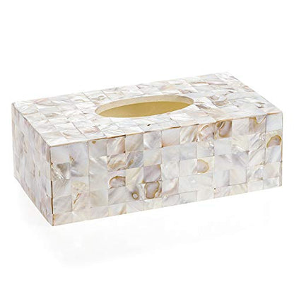 Milano Tissue Box Cover Rectangular - Decorative Tissue Box Holder Rectangular is Finished in Beautiful Mother of Pearl Shells - Durable Tissue Cover for Elegant Decor - style: Rectangular Tissue Box Cover