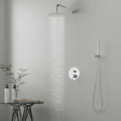 BESy Shower System with 10 Inch Round Rain Shower Head and Handheld Wall Mounted, High Pressure Rainfall Shower Faucet Fixture Combo Set with 2 in 1 Handheld Showerhead for Bathroom, Chrome - color: Chrome