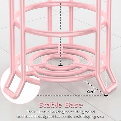 TomCare Toilet Paper Holder Stand Free Standing, Holds 4 Mega Rolls, Pink | Tool-Free Assembly, Detachable Metal Wire Frame, Powder-Coated Finish, Easy Storage and Flexible Bathroom Placement - color: Pink, size: Standard