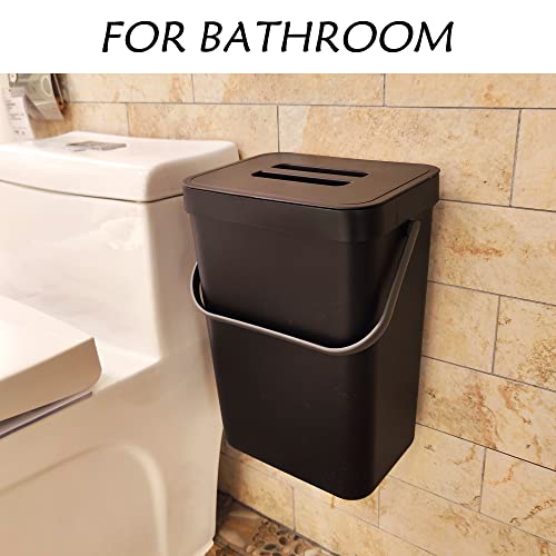 stonespace Under Sink Trash Can，Kitchen Compost Bin, 3.2 Gallon/12L, Black | Hanging Garbage Can for Kitchen/Bathroom/Cupboard,Wall Mounted, Plastic Food Waste Bin, RV Trash Can - color: Black, size: 12L/3.2GAL