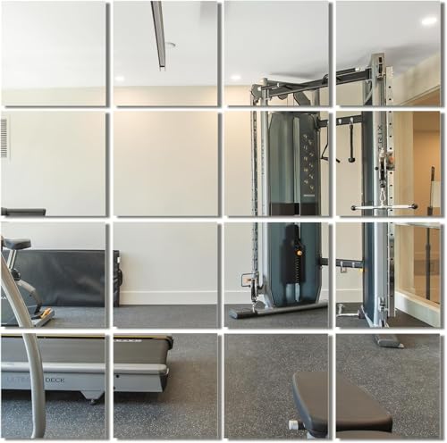 Frameless Mirror Tiles 12"x10"x16 Pcs Wall Mounted | Shatter Resistant, Full Length, Tempered Glass Panels, For Home Gym Bathroom Bedroom & Living Room Decor - size: 12''x10''-16PCS