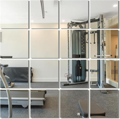 Frameless Mirror Tiles 12"x10"x16 Pcs Wall Mounted | Shatter Resistant, Full Length, Tempered Glass Panels, For Home Gym Bathroom Bedroom & Living Room Decor - size: 12''x10''-16PCS