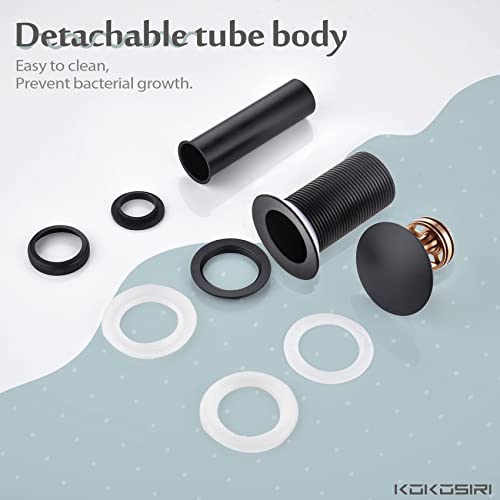 KOKOSIRI Pop Up Sink Drain with Strainer Basket, Matte Black Bathroom Sink Drain with Detachable Hair Catcher Anti Clogging for Vanity Vessel Sink Without Overflow, C1002BK - color: Matte Black