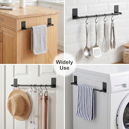 Songtec Adhesive Towel Bar Black 16-Inch, Stick On Bath Towel Rack No Drill, Strong Adhesion Tape Mount Towel Holder, Stainless Steel - Black - color: Black, size: 16-Inch