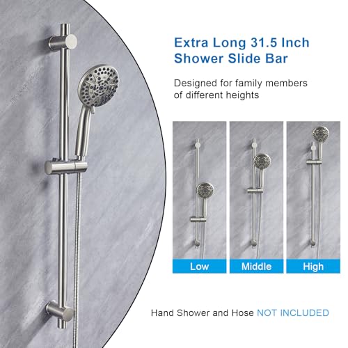 31.5 Inch Shower Slide Bar Wall Mount – Brushed Nickel Shower Sliding Bar with Adjustable Shower Head Holder – Detachable Shower Head Slide Bar for Bathroom