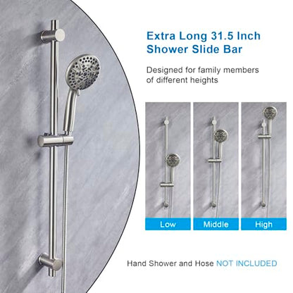 31.5 Inch Shower Slide Bar Wall Mount – Brushed Nickel Shower Sliding Bar with Adjustable Shower Head Holder – Detachable Shower Head Slide Bar for Bathroom