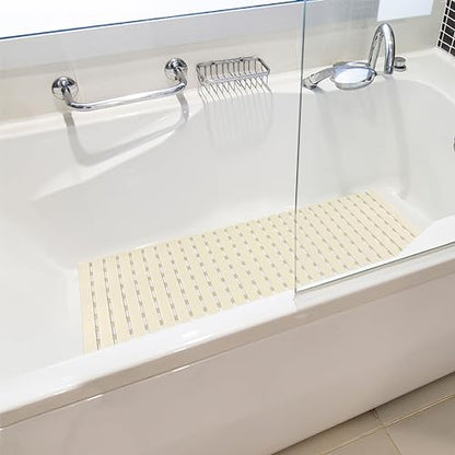 BEMISO Shower Mat Non Slip Bathtub Mat 37.4 x 15.7 Inch Bath Mat for Tub | Suction Cups,Drain Holes,Easy Dry,Easy to Cut,Eco-Friendly - color: Beige, size: 37.4 x 15.7 inches