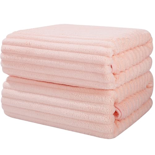 Luxury 2-Piece Quick-Dry Bath Towel Set 27.5X 55 Inches – Ultra Soft Microfiber for Bathroom, Bar, Pool, Gym & Travel – Elegant Twill Design - color: 2pink