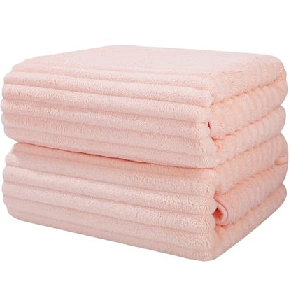Luxury 2-Piece Quick-Dry Bath Towel Set 27.5X 55 Inches – Ultra Soft Microfiber for Bathroom, Bar, Pool, Gym & Travel – Elegant Twill Design - color: 2pink
