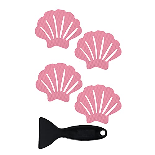 Secopad Non-Slip Bathtub Stickers, 24 PCS Shell Safety Bathroom Tubs Showers Treads Adhesive Decals Scraper (Pink) - color: Pink