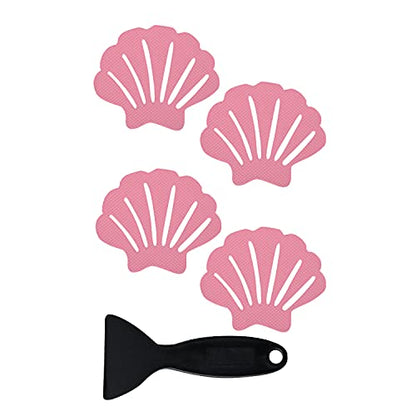 Secopad Non-Slip Bathtub Stickers, 24 PCS Shell Safety Bathroom Tubs Showers Treads Adhesive Decals Scraper (Pink) - color: Pink