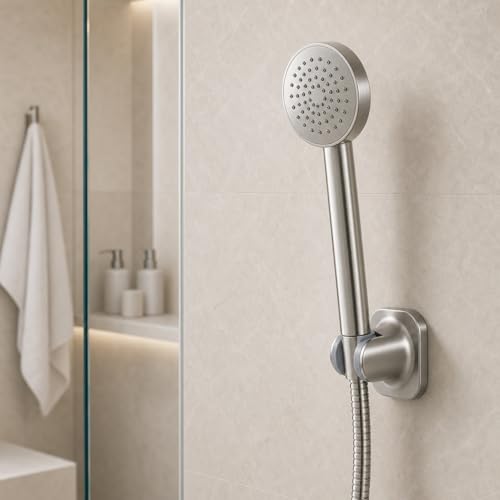 Hand Held Shower Head Holder, Adhesive Showerhead Bracket, Angle Adjustable Shower Wand Holder Wall Mounted, Brushed Nickel - color: Brushed Nickel