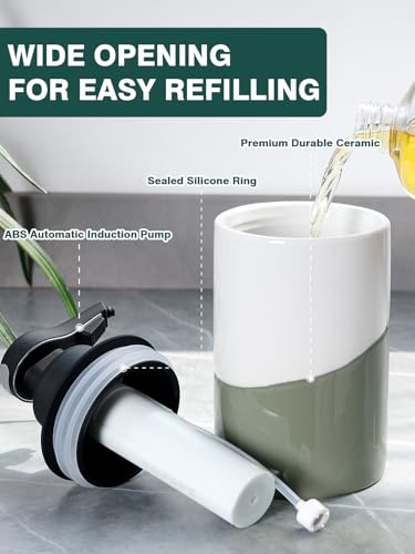 BosilunLife Automatic Soap Dispenser Ceramic Hand Free Soap Dispenser with Waterproof Pump Rechargeable Smart Electric Lotion Soap Dispenser Touchless (White-Green, Foam Pump) - color: White-green(foam)