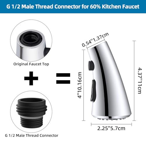 Curve Kitchen Faucet Sprayer Head Compatible with Kohler, Silver Chrome | NSF/ANSI/CAN 372 Certified, 14 Adapter Kit for Universal Fit Use, 3 Function Pull Down Sink Faucet Spray Head Replacement - color: Chrome, style: Curve Design