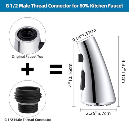 Curve Kitchen Faucet Sprayer Head Compatible with Kohler, Silver Chrome | NSF/ANSI/CAN 372 Certified, 14 Adapter Kit for Universal Fit Use, 3 Function Pull Down Sink Faucet Spray Head Replacement - color: Chrome, style: Curve Design