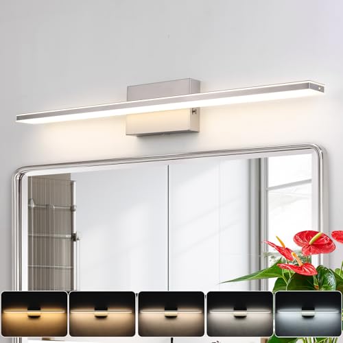 LED Brushed Nickel Vanity Light for Bathroom Lighting Fixtures Over Mirror Modern Bath Vanity Lights Bar 24W 5CCT Diammable Bathroom Lights 31.5 inch - color: Brushed Nickel-5 Color Temperature, size: 31.5 Inch