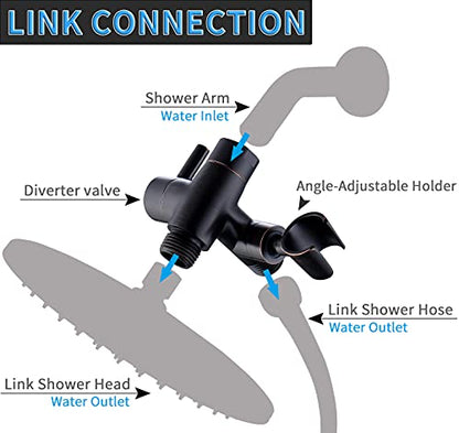 G-Promise Solid Metal Shower Head Diverter with Holder 3-Way (Chrome) | Spray Separately or Both, Adjustable-Angle Bracket, Anti-Leak, Smooth Knob Switch, Easy Install, Universal Replacement Part - color: Oil Rubbed Bronze