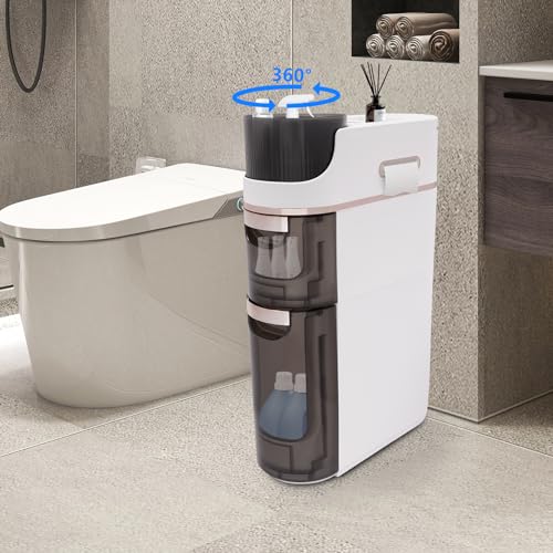 Xuthusman 2 Drawers Slim Bathroom Storage Cabinet with Wheels, Bathroom Floor Storage Cabinet Movable Bathroom Storage Organizer with 3 Top Compartments for Bathroom Kitchen Living Room (White)
