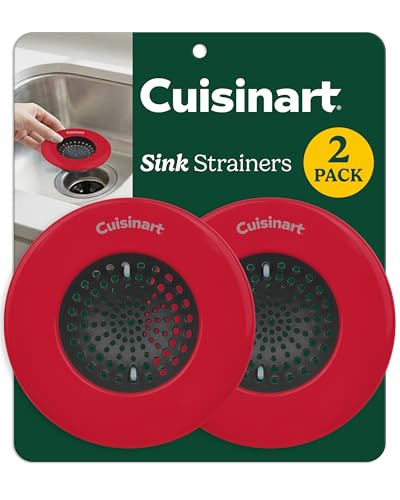 Cuisinart Stainless Steel Kitchen Sink Drain Strainer, 2-Pack, 4.35" | Fits standard 3.5in drains, silicone base and mesh, scratch-safe on steel or porcelain, enamel-coated to resist rust - color: Red