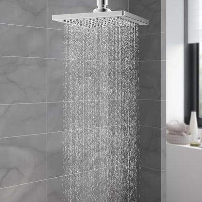 Hibbent cUPC Certified Thickness Metal 6'' Square Rain Shower Head, Chrome | High Pressure Shower Head, Bathroom Waterfall Shower Heads, High Flow Fixed Showerheads with Adjustable Brass Ball Joint - color: Chrome, style: Square 6''