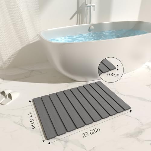 Foldable Stone Bath Mat 60x39cm | Quick-Dry Diatomaceous Earth Bath Rug with PVC Anti-Slip Base | Bathroom, Kitchen, Pet-Friendly Water Absorbent Mat - color: Grey