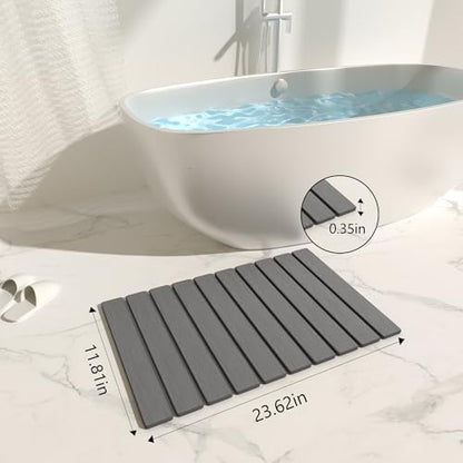 Foldable Stone Bath Mat 60x39cm | Quick-Dry Diatomaceous Earth Bath Rug with PVC Anti-Slip Base | Bathroom, Kitchen, Pet-Friendly Water Absorbent Mat - color: Grey