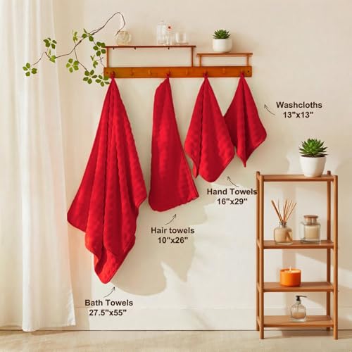 COZYART Lint Free 8 Pcs Bathroom Towels Set Ultra Soft Microfiber Red | Fluffy, Thick, Highly Absorbent, Fast Dry, No Shedding, No Pilling, Fade Resistant, Durable, Long-lasting - color: Red