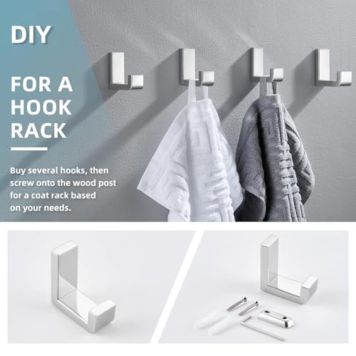 Angle Simple Towel Hook Polished Chrome, Bathroom Coat Robe Holder | Solid SUS304 Stainless Steel, L Shape Compact Wall Hook for Dishtowel Hat Umbrella Bag Shirt, Screw Mount - color: Polished Chrome, size: 1 Pack