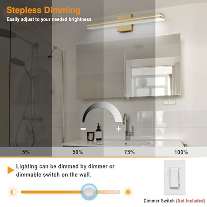 SineRise LED Modern Bathroom Vanity Light Fixtures (24-Inch, 3000K/4000K/6000K, Dimmable), Gold Modern Acrylic Bathroom Wall Lighting Fixtures Over Mirror - color: Gold, size: 24-Inch